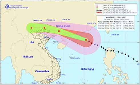 Vị trí và đường đi của bão.