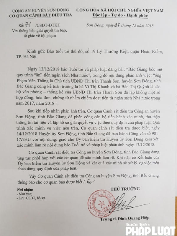Công an huyện Sơn Động phải chăng đang "đùn đẩy trách nhiệm" cho Ủy ban kiểm tra huyện ủy?