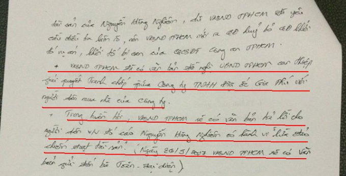 Biên bản VKSND TP HCM lập với người dân có nội dung: "VKSND TPHCM đã có văn bản đề nghị UBND TPHCM can thiệp giải quyết tranh chấp giữa Công ty TNHH Địa ốc Gia Phú với người dân mua nhà của công ty."