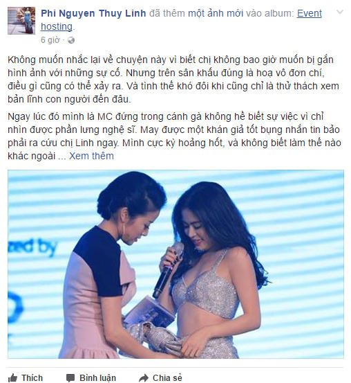 MC Phí Linh chia sẻ về giây phút lao ra sân khấu "chữa cháy" cùng Hoàng Thùy Linh.