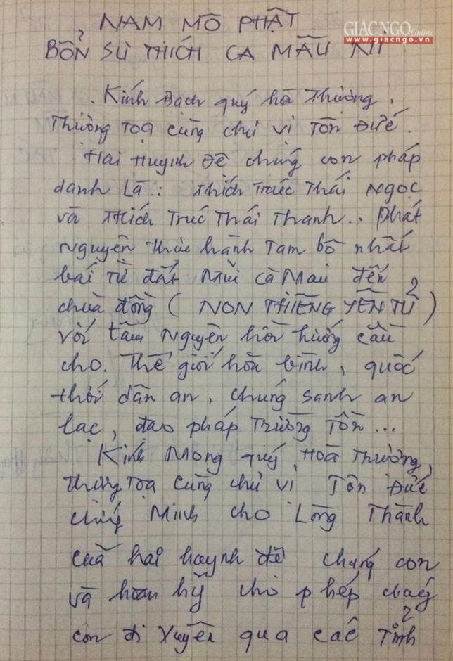 Lời phát nguyện của nhị vị Đại đức "tam bộ nhất bái" - Ảnh: H.Tình