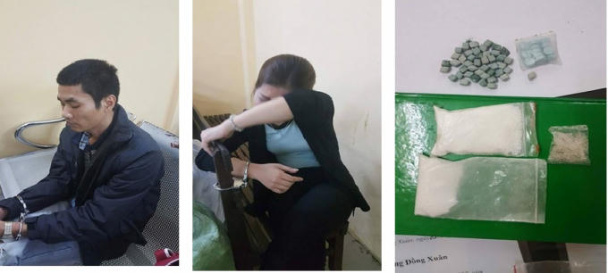 Đối tượng cùng tang vật tại cơ quan điều tra.