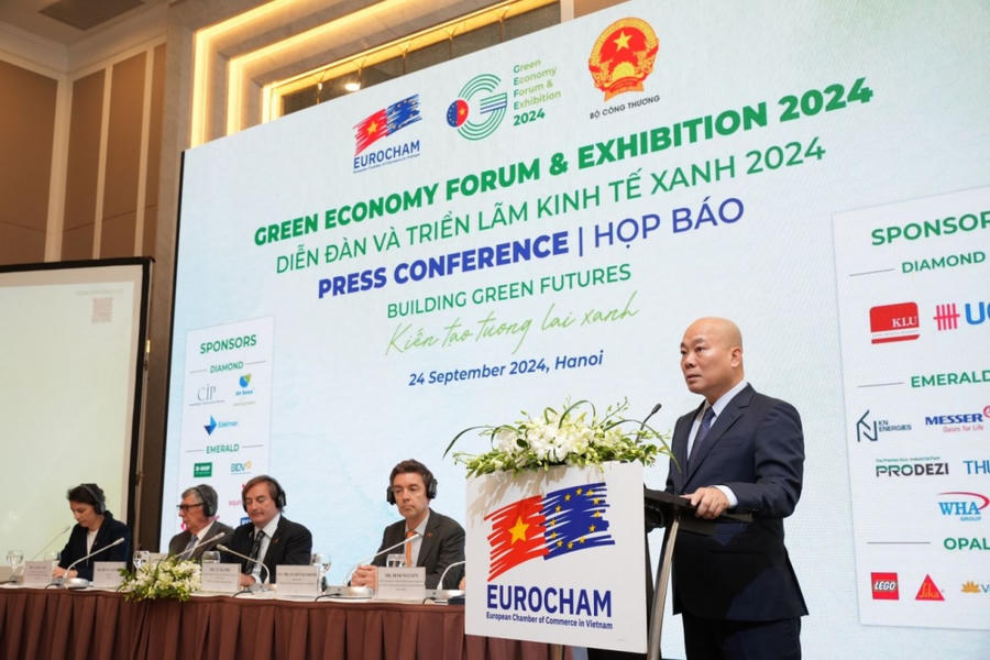 Ông Vũ Bá Phú - Cục trưởng Cục Xúc tiến thương mại (Bộ Công Thương) phát biểu tại họp báo sự kiện GEFE 2024.