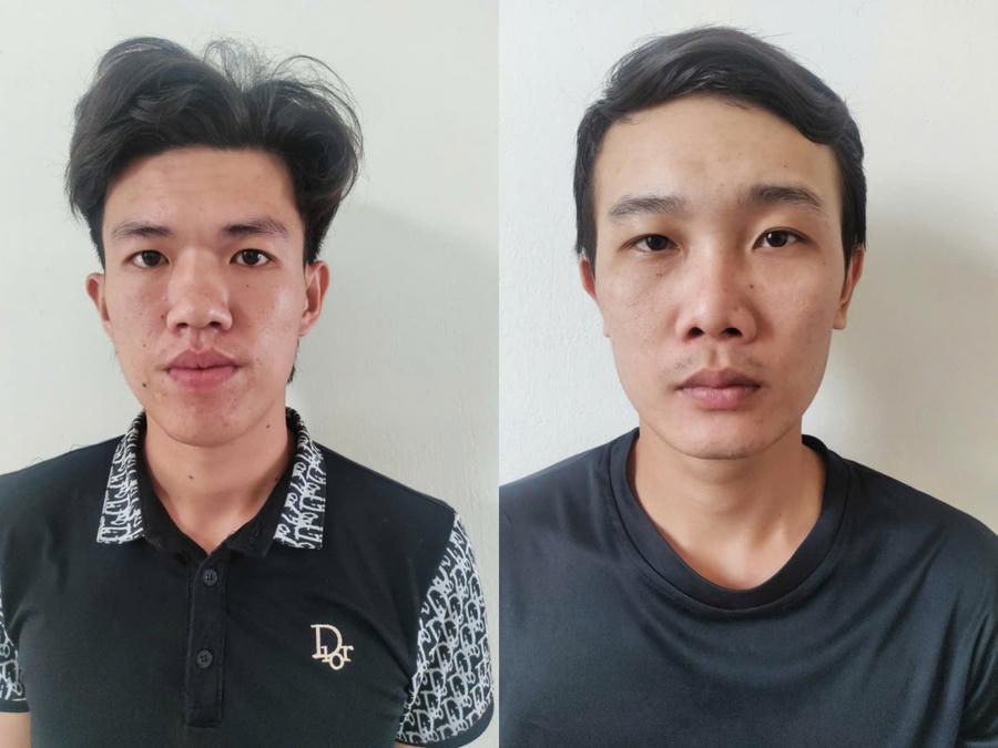 Đối tượng Trần Minh Lịnh (bên trái) và Trần Văn Tuấn Em tại cơ quan Công an.