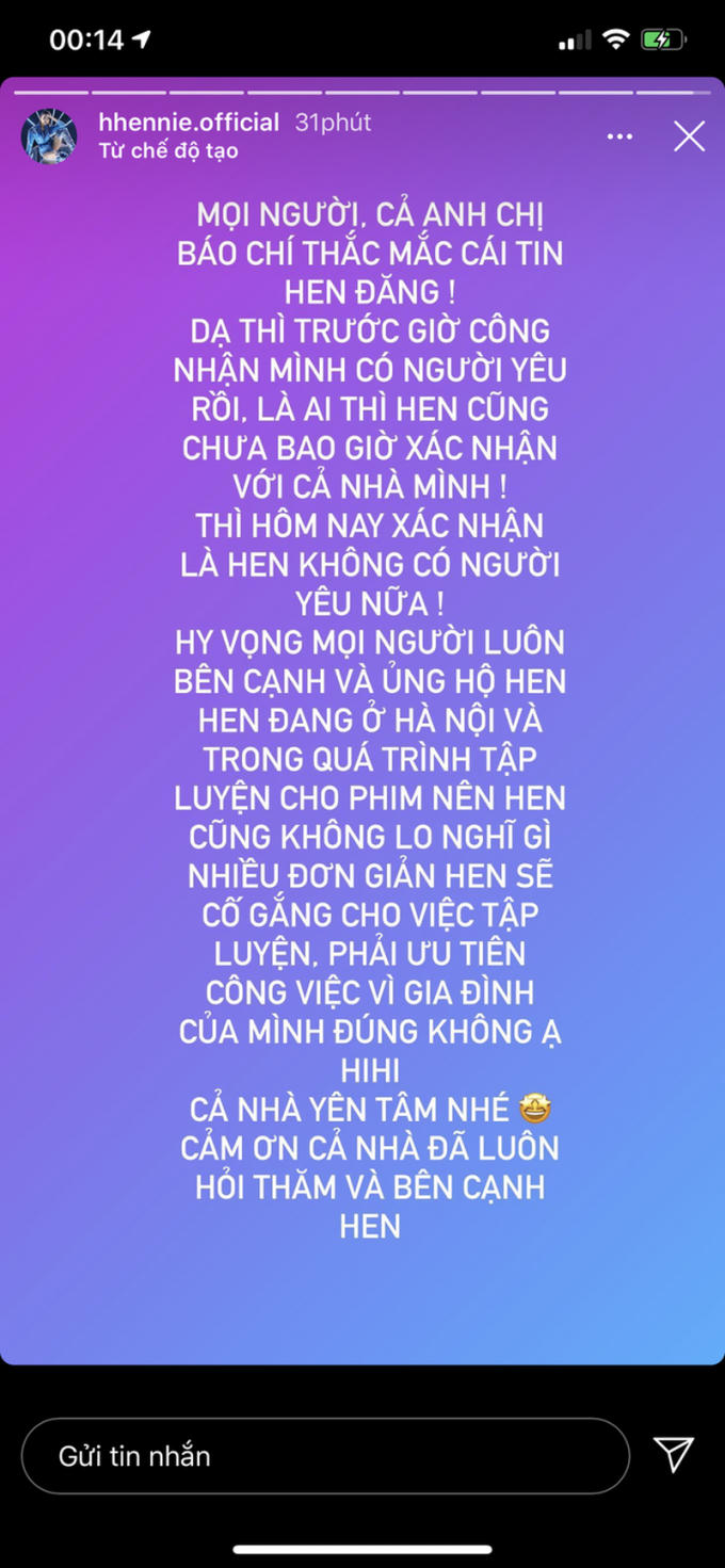 H'Hen Niê xác nhận 'không còn người yêu nữa' trên trang cá nhân.