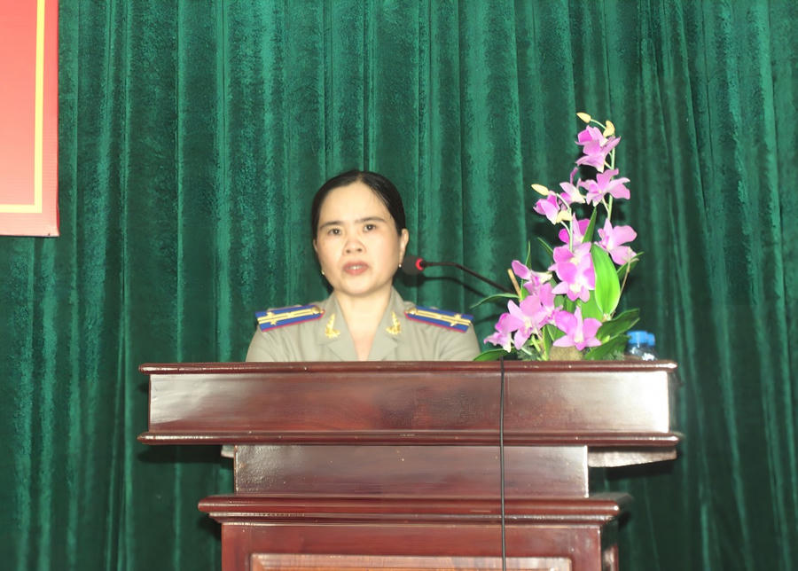 Bà Nguyễn Thị Chi - Phó Cục trưởng Cục THADS tỉnh Bạc Liêu, báo cáo tại Hội nghị.