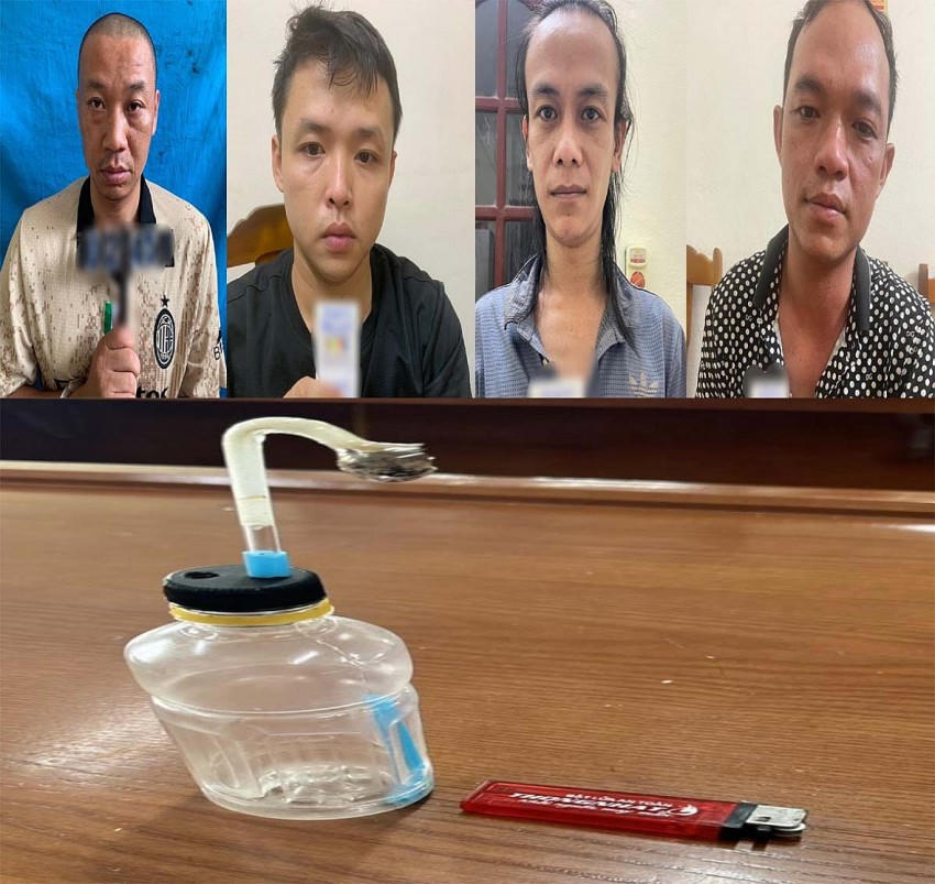Các đối tượng cùng tang vật.