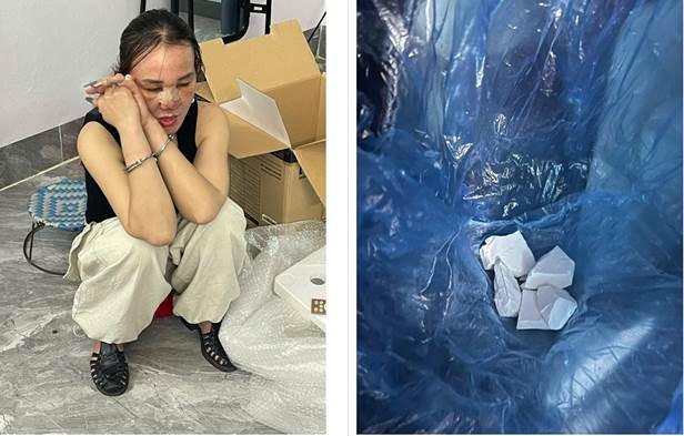 Đối tượng Lò Thị Phương cùng tang vật. (Ảnh: Công an tỉnh Điện Biên)