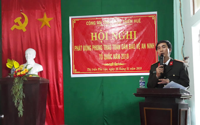 Trung tá Nguyễn Trọng Lành - Phó Đội trưởng Đội Dân Vận - Tổng hợp Phòng PV28 tại hội nghị.