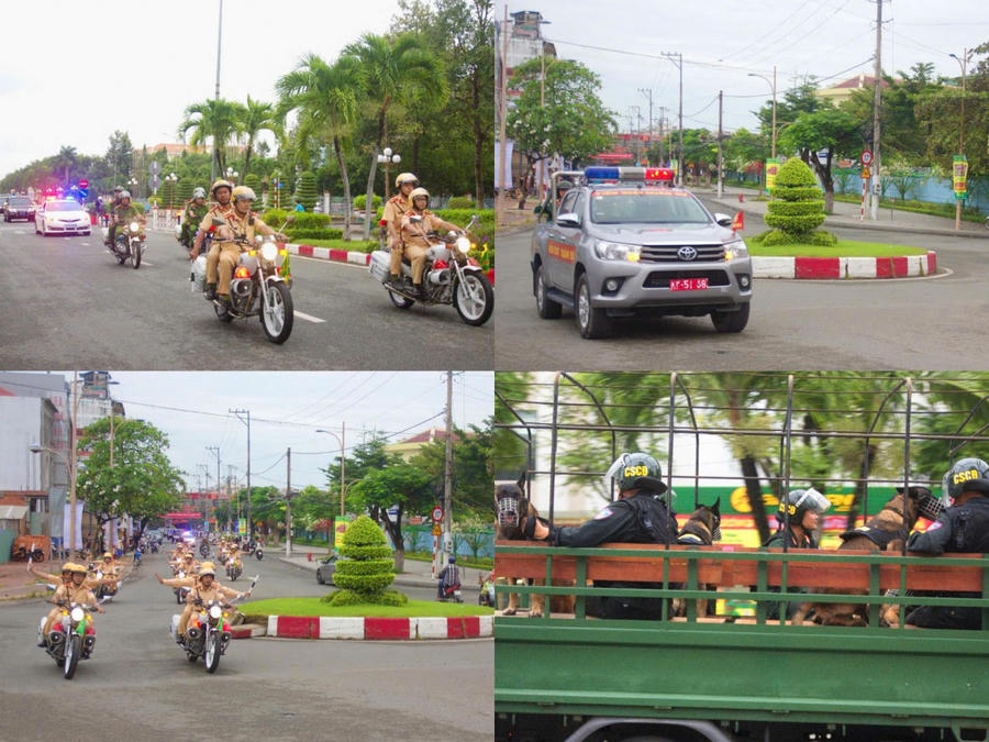 Các lực lượng diễu hành trên tuyến đường Trung tâm của TP. Bạc Liêu.