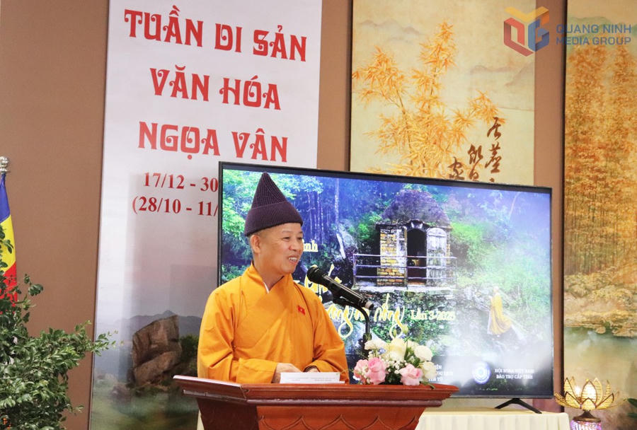 Hòa thượng Thích Thanh Quyết, Phó Chủ tịch Hội đồng Trị sự Trung ương GHPGVN, Trưởng Ban Trị sự GHPGVN tỉnh phát biểu tại sự kiện.
