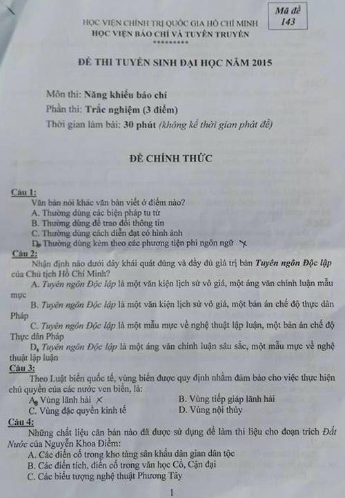 Đề thi năng khiếu Học viện B&aacute;o ch&iacute; v&agrave; Tuy&ecirc;n truyền