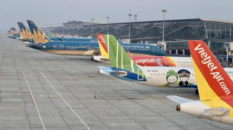 Máy bay của các hãng hàng không Việt Nam tại Sân bay Quốc tế Nội Bài.
