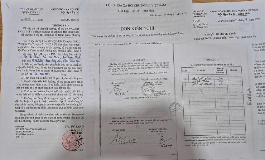 Đơn đề nghị và tài liệu mà các hộ gửi Báo Pháp luật Việt Nam.