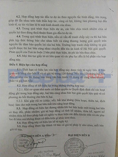 Bản hợp đồng "xuất hiện" trạm trộn bê tông giữa trường ĐH Thành Tây và Công ty CP Đầu tư Xây dựng & Du lịch Việt Nam.
