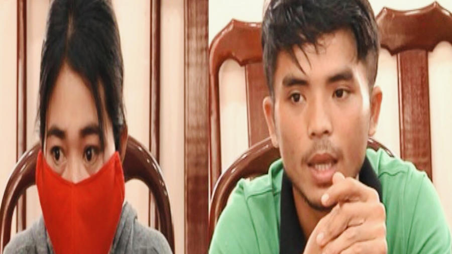 Vợ chồng Long tại cơ quan chức năng