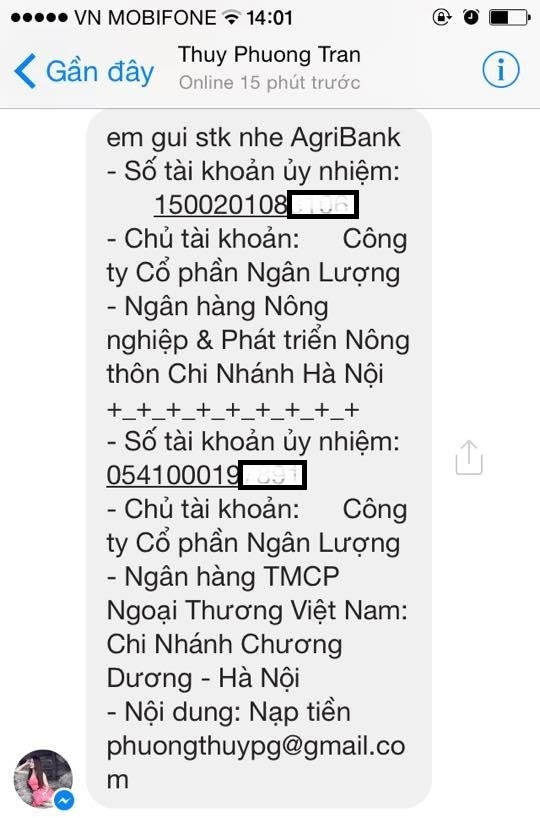 Tin nhắn Thuy Phuong Tran gửi cho phóng viên