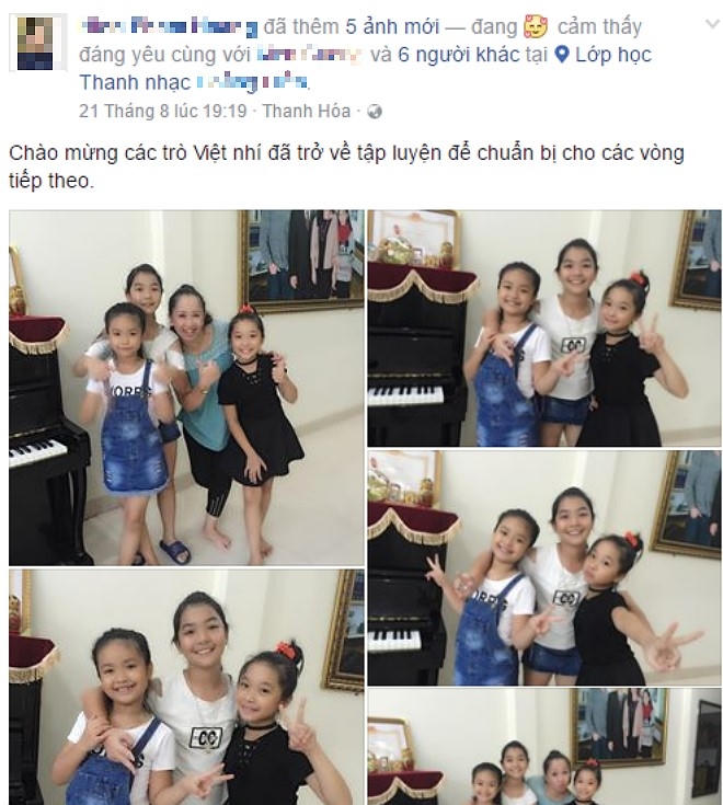 Cô giáo thanh nhạc của 3 thí sinh Trần Khánh Huyền, Nguyễn Lê Thu Hương và Lê Khánh Linh tiết lộ các em đã vượt qua vòng Đối đầu trên trang Facebook cá nhân. Ảnh chụp màn hình