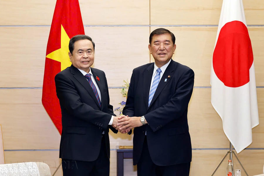Chủ tịch Quốc hội Trần Thanh Mẫn hội kiến Thủ tướng  Ishiba Shigeru trong chuyến thăm Nhật Bản tháng 12 năm 2024- Ảnh TTXVN