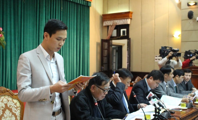 Th.s Phạm Văn Tới, Phó BTC giới thiệu chương trình trong buổi họp báo ngày 19/1 tại Văn phòng Thành uỷ Hà Nội. (Ảnh: Đức Biên).