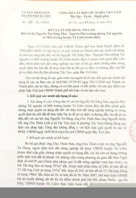 Kết luận số 168 nội dung công dân tố cáo.