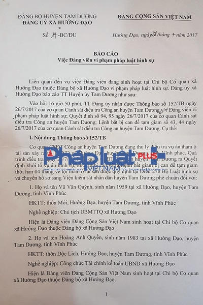 Báo cáo của UBND xã Hướng Đạo