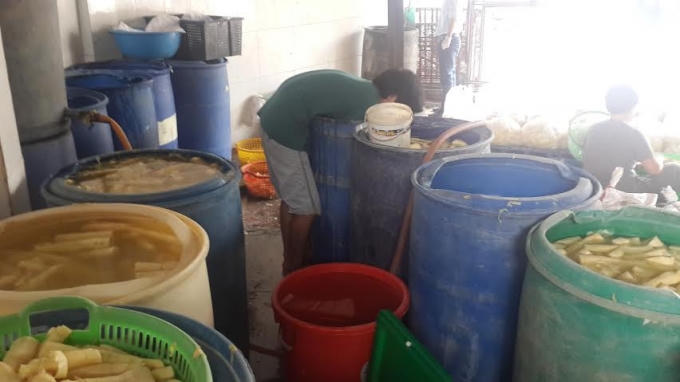 Những thùng măng ngâm hóa chất tạo màu