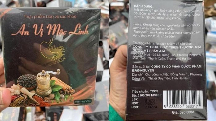 Sản phẩm An vị Mộc Linh bị cảnh báo không sử dụng. (Ảnh: internet)