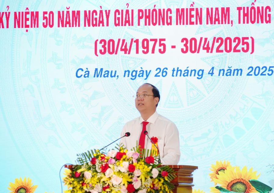 Ông Nguyễn Hồ Hải - Bí thư Tỉnh ủy Cà Mau, phát biểu trong buổi Lễ.
