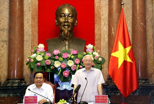 Tổng Bí thư, Chủ tịch nước Nguyễn Phú Trọng nói hoạt động của Mặt trận các cấp ngày càng bài bản, hiệu quả và thiết thực.