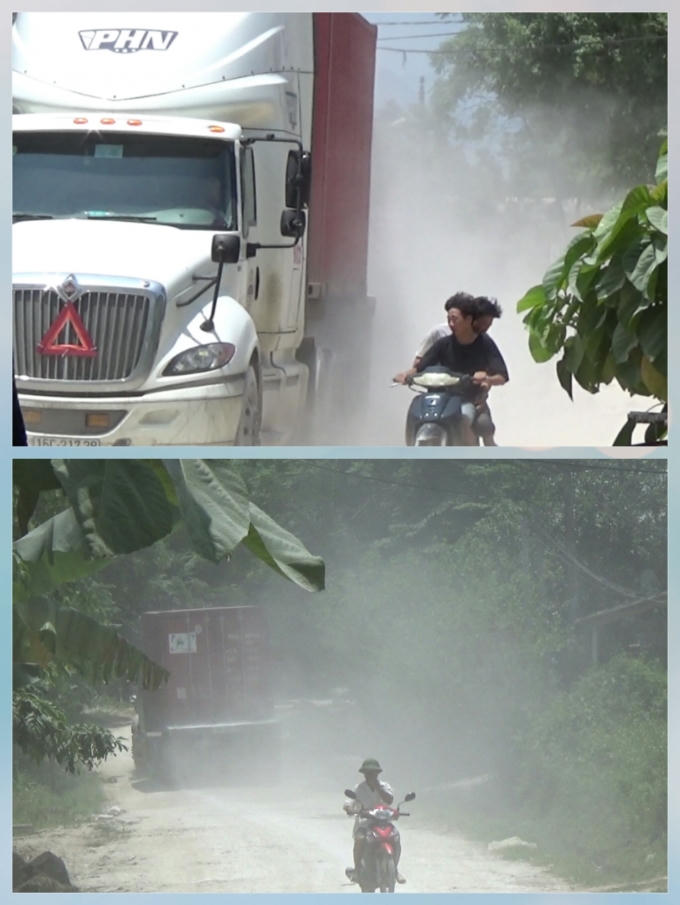 Hàng ngày người dân xã Mông Sơn phải đối mặt với những bụi bặm, ô nhiễm thế này. Ảnh: Huy Trung