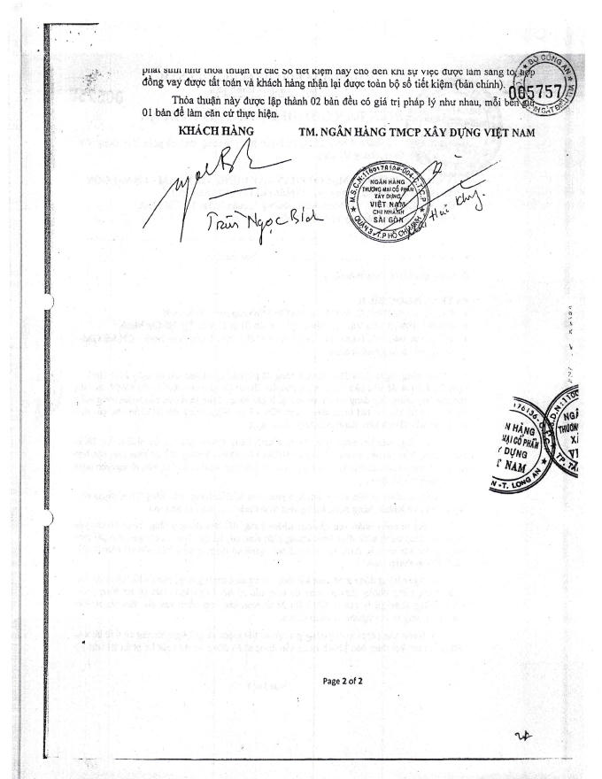 Biên bản ghi nhận thoả thuận giữa Ngân hàng Xây dựng và Trần Ngọc Bích