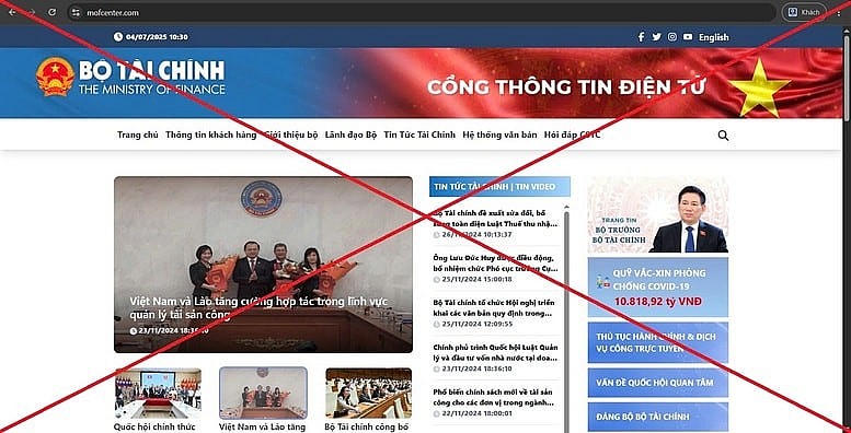 Website giả mạo Cổng thông tin điện tử Bộ Tài chính.