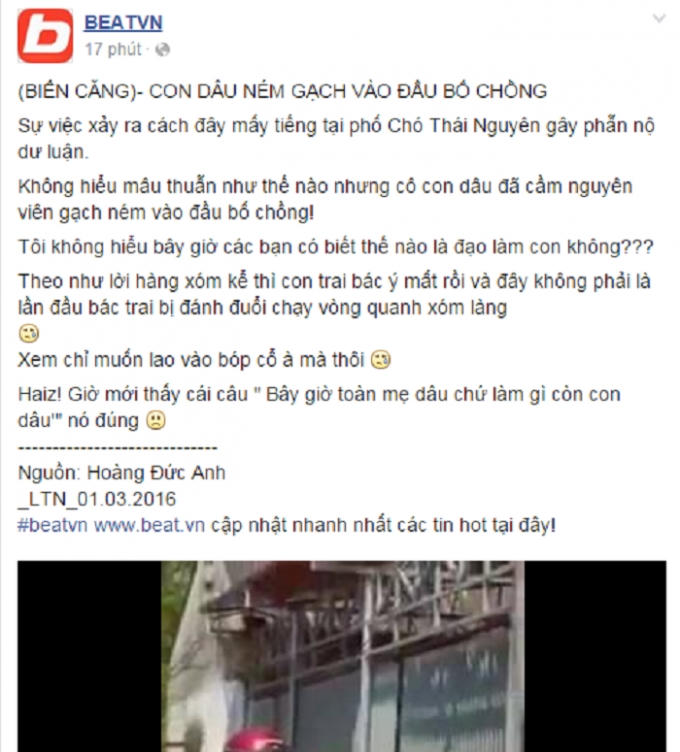 Câu chuyện con dâu ném gạch vỡ đầu bố chồng gây xôn xao mạng xã hội.