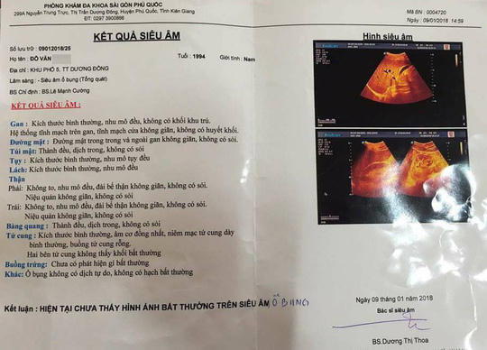 Kết quả siêu âm của nam bệnh nhân Đ.