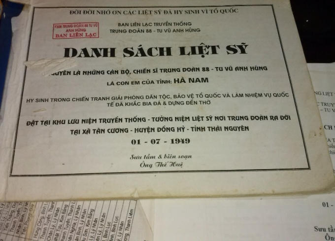 Danh s&aacute;ch liệt sỹ được &ocirc;ng giữ g&igrave;n v&agrave; nắm bắt rất cụ thể, ch&iacute;nh x&aacute;c