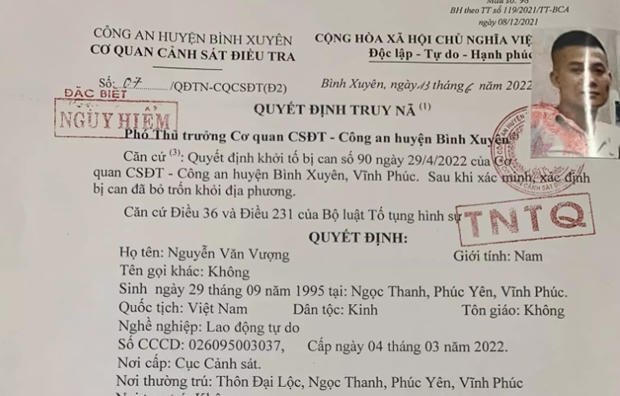 Nghi phạm Nguyễn Văn Vượng đặc biệt nguy hiểm. Ảnh Công an Vĩnh Phúc