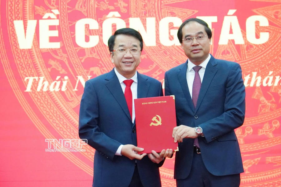 Bí thư Tỉnh ủy Trịnh Xuân Trường trao Quyết định cho ông Nguyễn Thanh Bình.