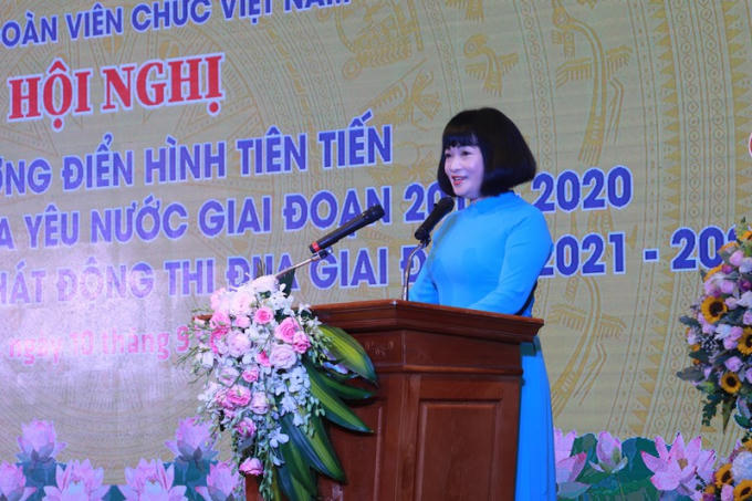 Phó Chủ tịch thường trực Công đoàn viên chức Việt Nam Nguyễn Giang Tuệ Minh phát biểu khai mạc