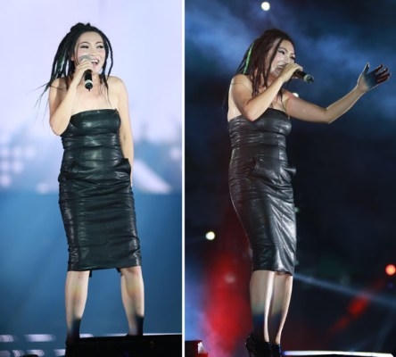 Lại một lần nữa mắc lỗi, với chiếc váy bó sát lộ rõ từng ngấn mỡ như thế này, chị Chanh khiến người ta liên tưởng đến cái "bầu đất" hình trụ để ươm cây hơn là khoe được vẻ sexy, gợi cảm như "công dụng" vốn có của chiếc váy. Ảnh: internet.