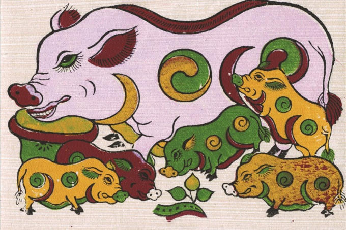 Đ&agrave;n lợn trong tranh Đ&ocirc;ng Hồ.