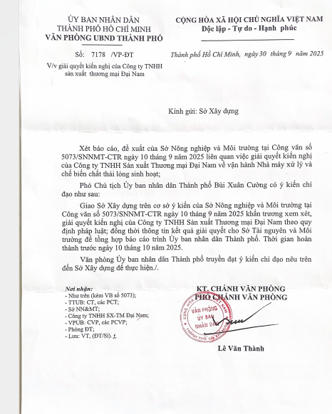 Công văn chỉ đạo của UBND TP Hồ chí Minh.