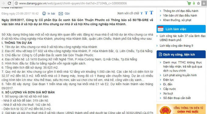 Trong công văn gửi Sở Xây dựng, Công ty Địa ốc Xanh Sài Gòn Thuận Phước cho biết tiến độ giai đoạn 1 sẽ hoàn thành vào tháng 9/2017.