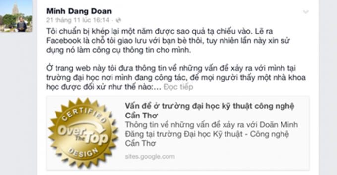 Chia sẻ của ông Doãn Minh Đăng trên Facebook ngày 21/11. Ảnh: Internet