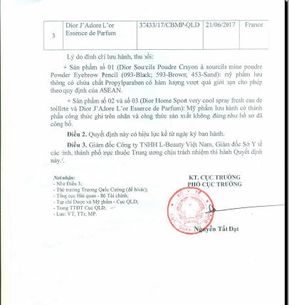 Bộ Y tế: Đình chỉ, thu hồi 3 sản phẩm của Dior trên thị trường