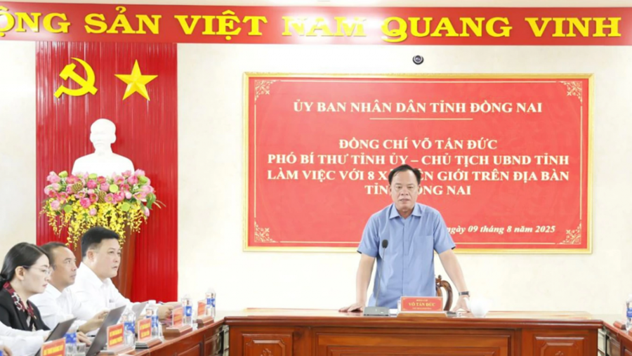Chủ tịch UBND tỉnh Đồng Nai Võ Tấn Đức - Trưởng đoàn công tác phát biểu tại buổi làm việc. Ảnh: BĐN
