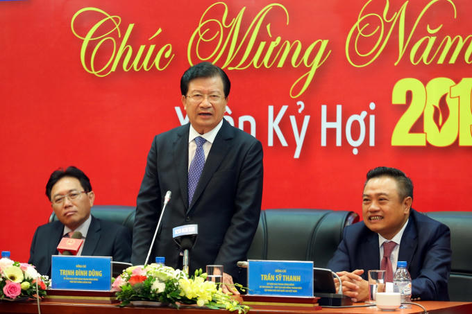 Phó Thủ tướng Trịnh Đình Dũng chúc mừng năm mới Tập đoàn Dầu khí Việt Nam. (Ảnh: PetroTimes)