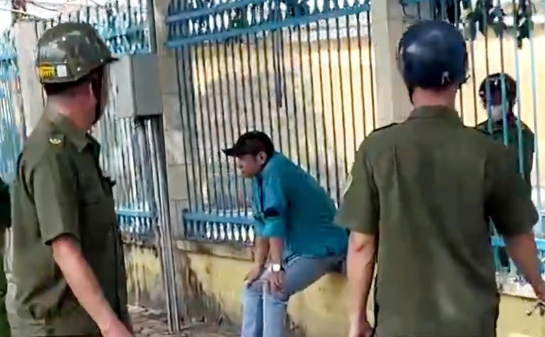 Đối tượng Đặng Thanh Tùng tại thời điểm bị lực lượng chức năng khống chế, bắt giữ.