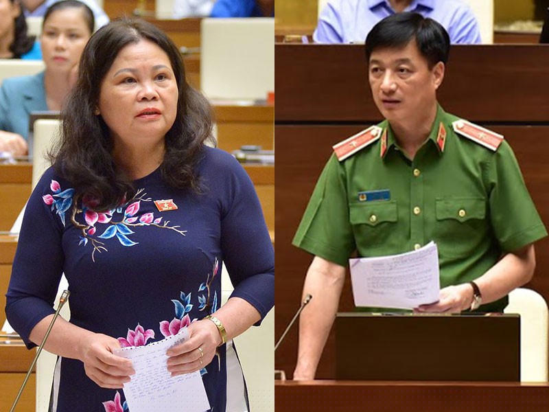 Đại biểu Trần Thị Dung và Thứ trưởng Bộ công an Nguyễn Duy Ngọc. Ảnh: ĐỨC MINH