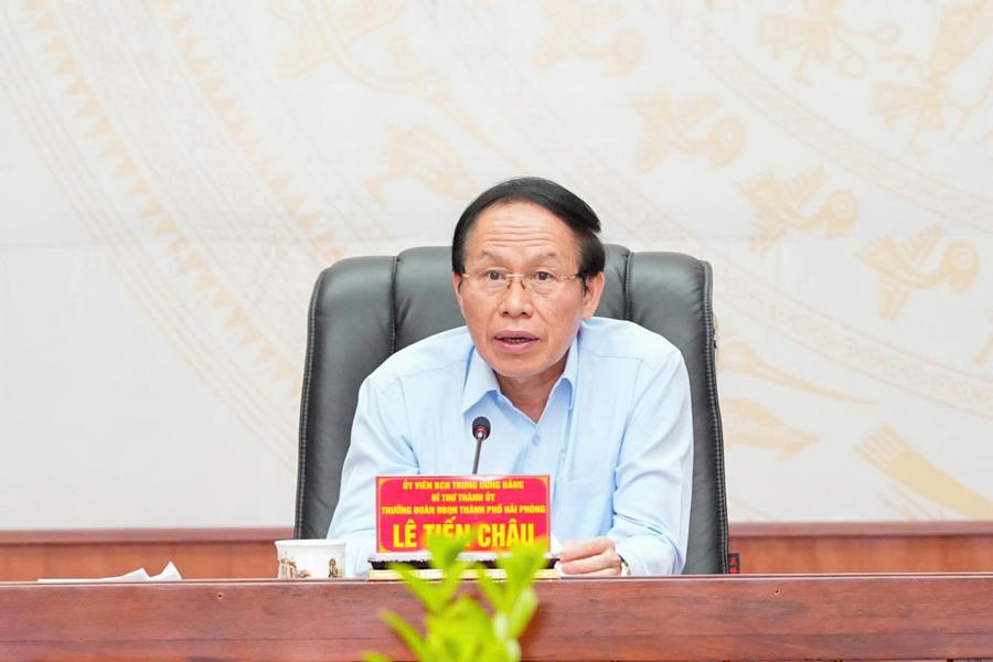 Ông Lê Tiến Châu, Bí thư Thành ủy TP Hải Phòng phát biểu tại Hội nghị.